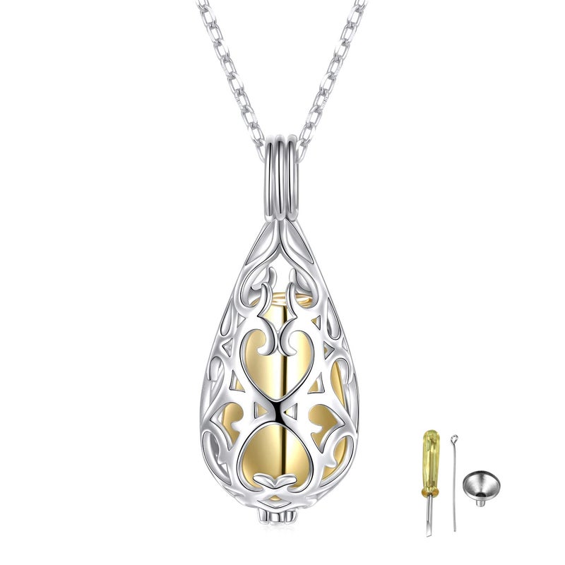 DAOCHONG S925 Sterling Silver Always in My Heart Teardrop Memorial Pendant Necklace with Hollow Urn Keepsake Cremation Jewelry for Ashes - Image 1